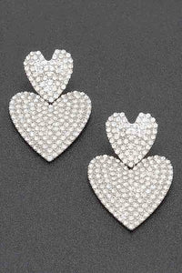 The Moxie Rhinestone Heart Earrings in Silver