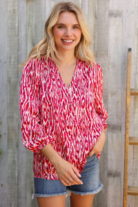 Perfectly You Berry Satin Button-Down V Neck Blouse