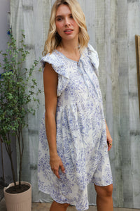 Vintage Vibes Dusty Blue Folded Ruffle Short Sleeve Babydoll Dress
