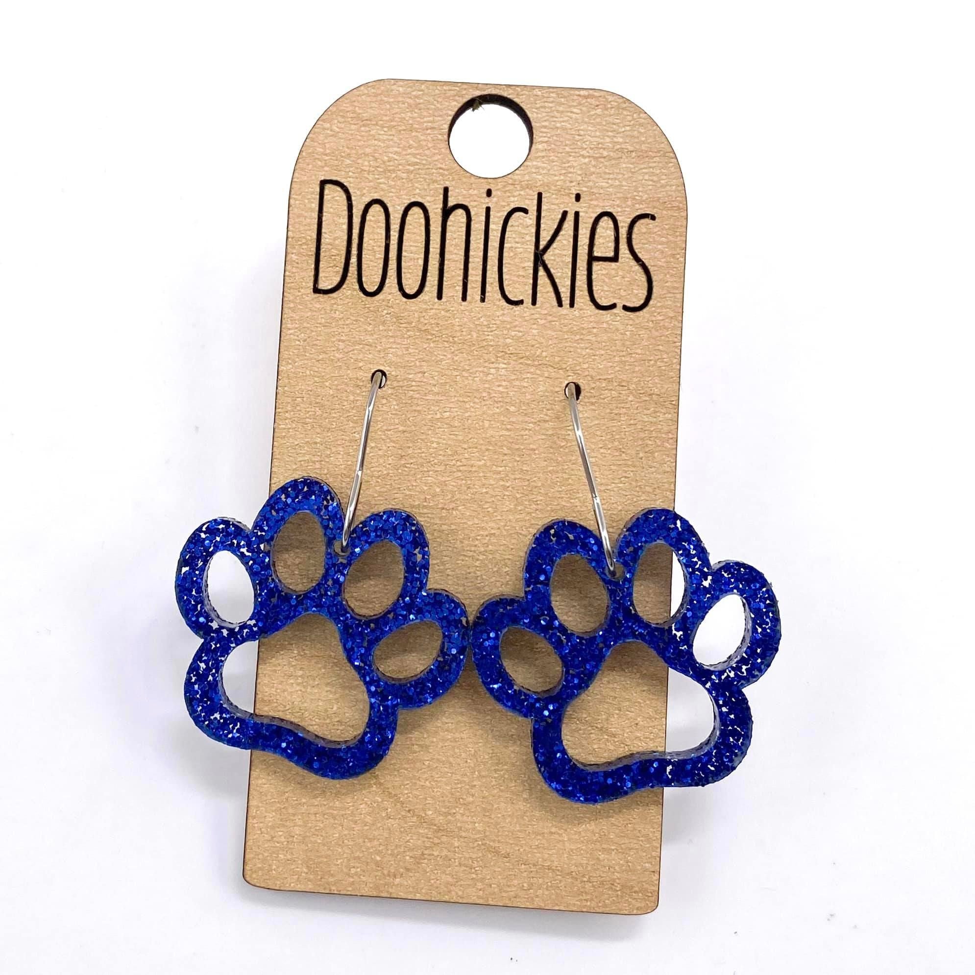 1" Glitter School Spirit Paw Dangles - Custom Spirit Earrings