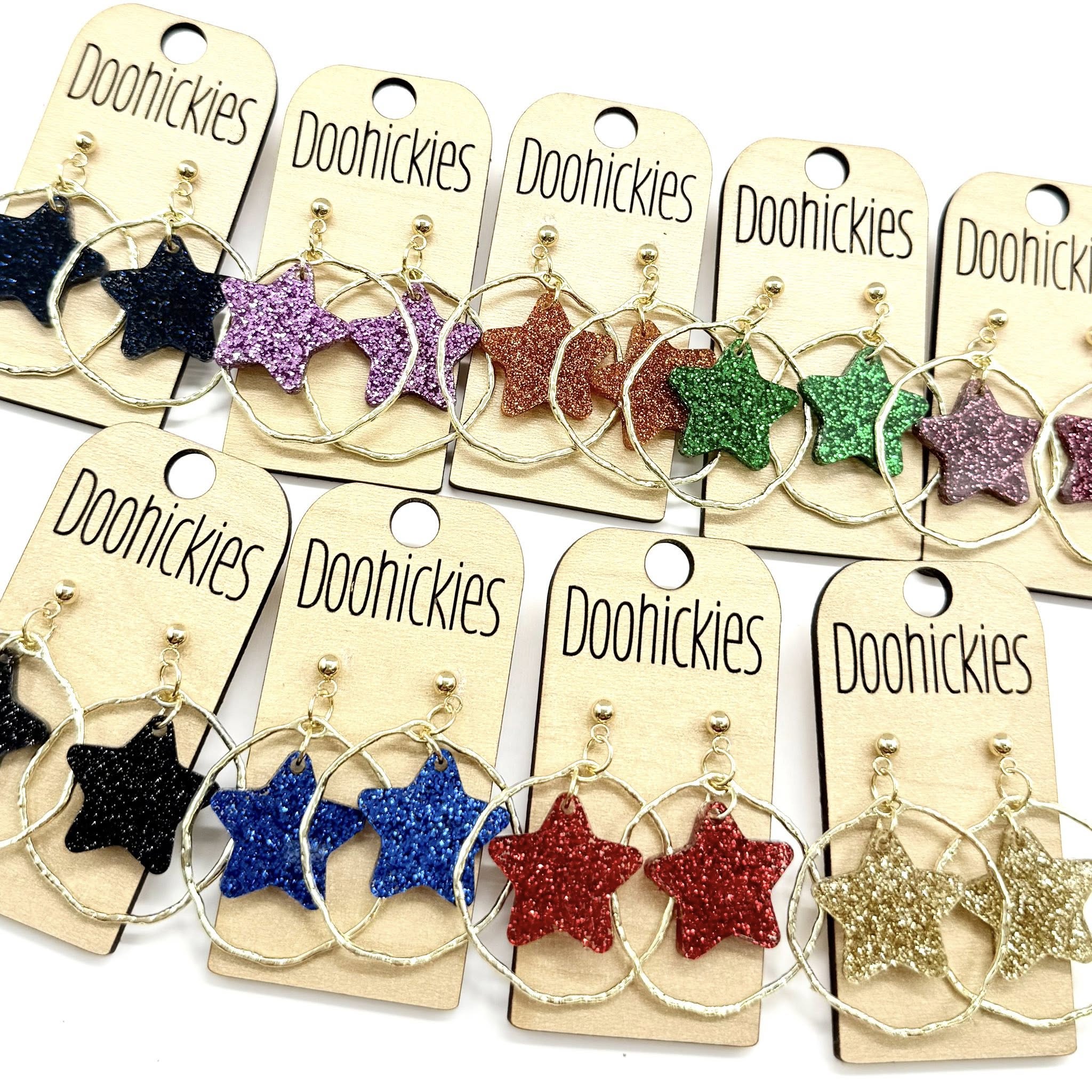 Spirit Glitter Star Dangles - School Spirit Acrylic Earrings - 9 Color Options