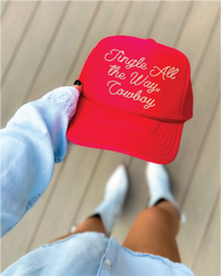 Merry Hat Christmas lights DTF on Red Foam Trucker Hat