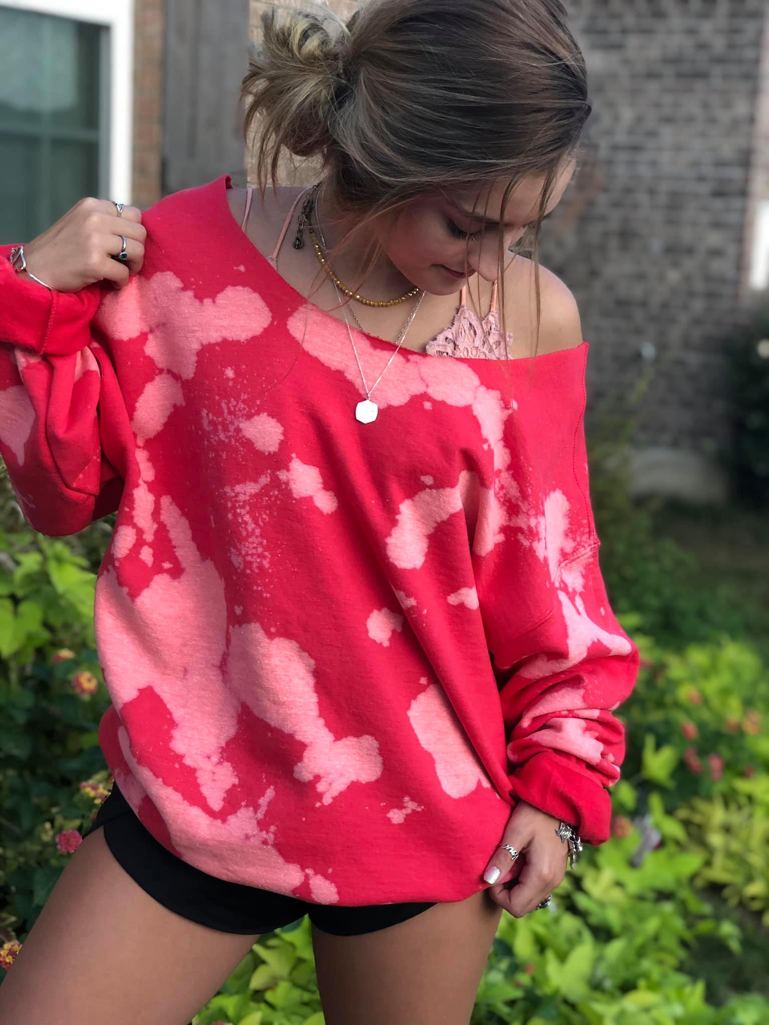 Bleached Raw Edge Scoop Neck Sweatshirt-Sweatshirt-Wild Child & Rebel Soul Boutique