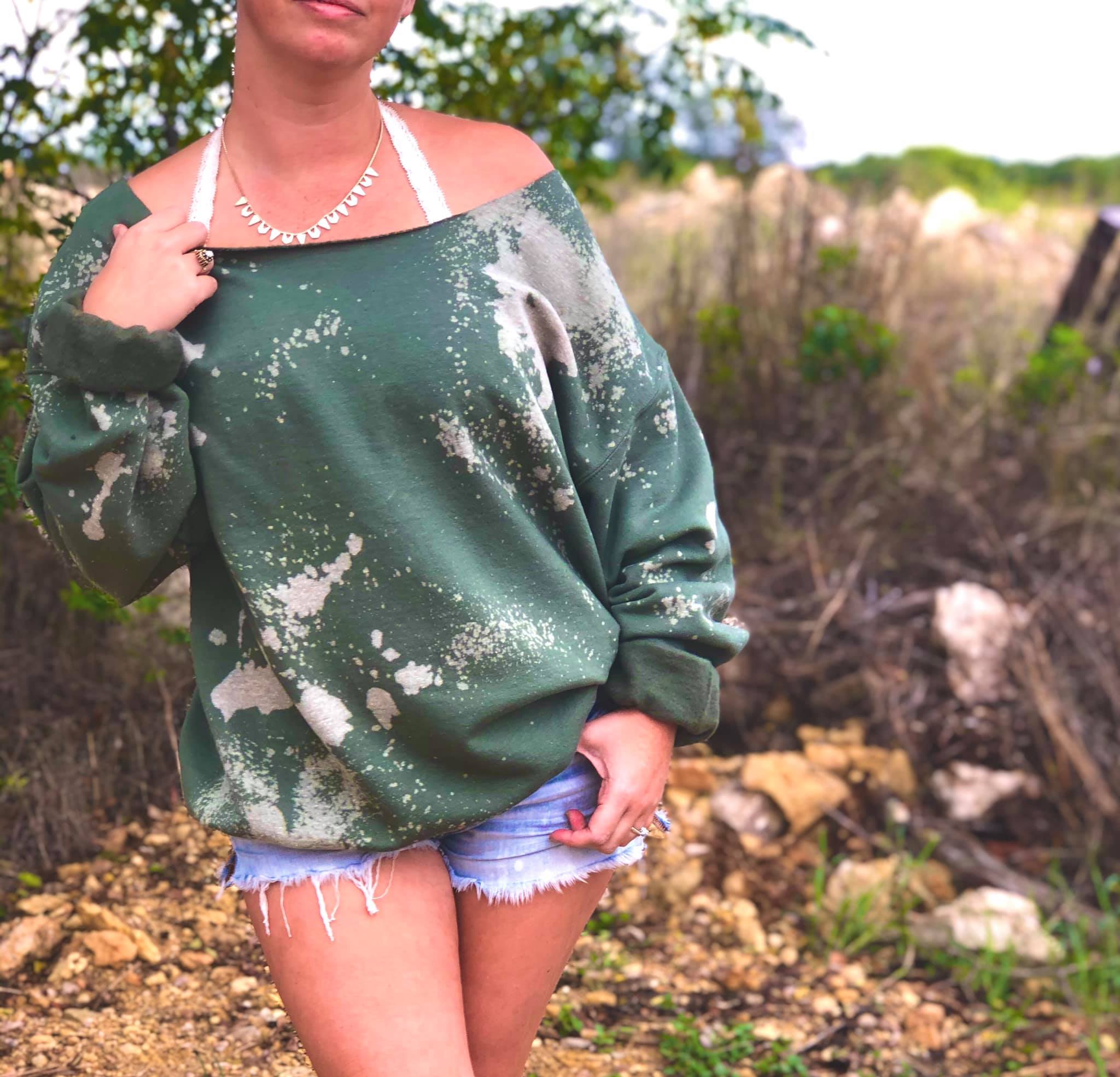 Bleached Raw Edge Scoop Neck Sweatshirt-Sweatshirt-Wild Child & Rebel Soul Boutique