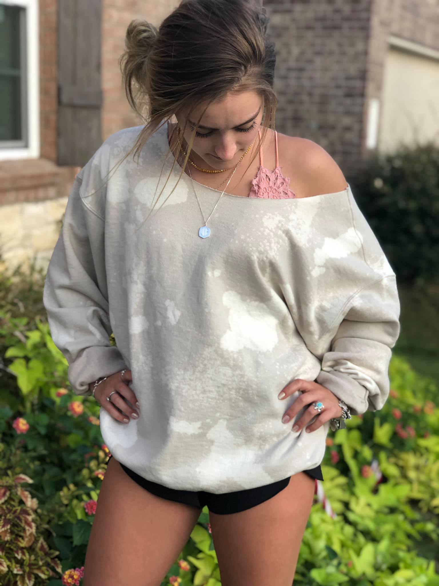 Bleached Raw Edge Scoop Neck Sweatshirt-Sweatshirt-Wild Child & Rebel Soul Boutique