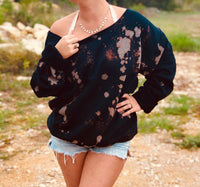 Bleached Raw Edge Scoop Neck Sweatshirt-Sweatshirt-Wild Child & Rebel Soul Boutique