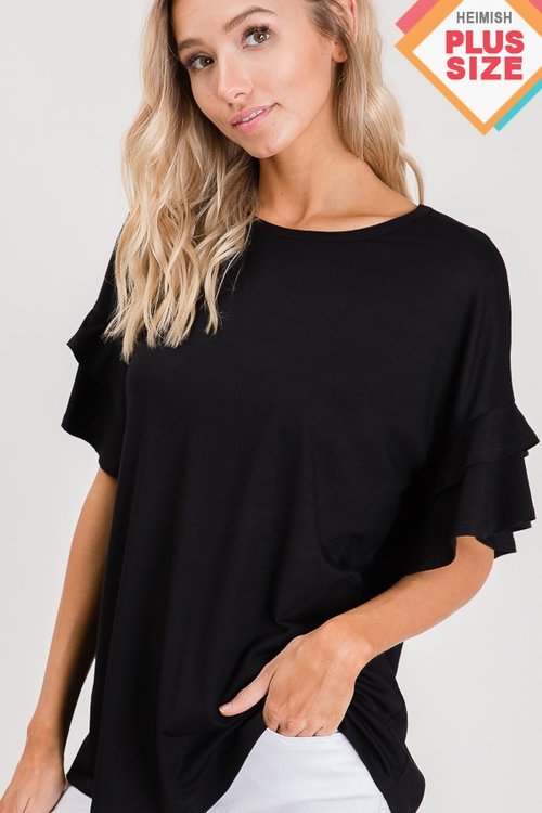 Bella ruffle sleeve top in black-shirt-Wild Child & Rebel Soul Boutique