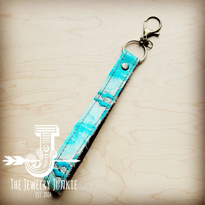**Embossed Leather Key Chain Strap Turquoise Steer Head 702x