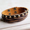 Multi-Strand Leather Cuff with Antique Gold Studs 007s