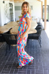 Scarlet & Aqua Geometric Print Wide Leg Jumpsuit