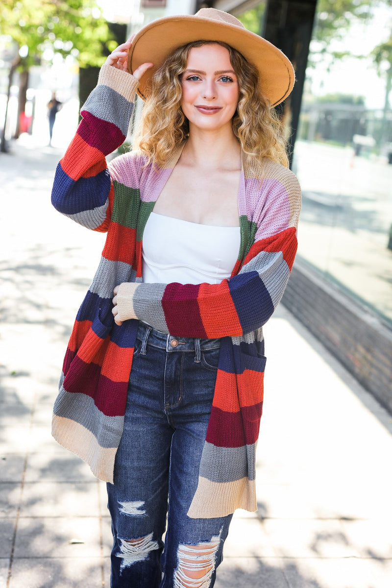 Weekend Ready Multicolor Striped Slouchy Open Cardigan