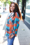 Stand Out Teal & Orange Plaid Fleece Hoodie Shacket