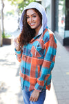 Stand Out Teal & Orange Plaid Fleece Hoodie Shacket