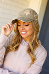 Olive Green Glitter Star Distressed Baseball Cap