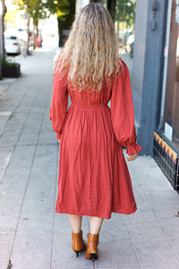 Love Found Rust Mock Neck Embossed Lined Dress