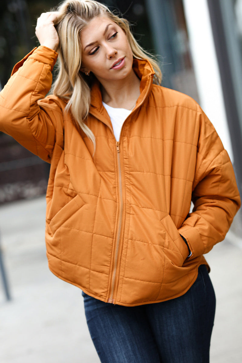 Eyes On You Butterscotch Quilted Puffer Jacket