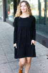 Classic Elegance Black Long Sleeve Shift Knit Dress