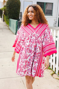 Let's Meet Up Red & Pink Paisley Drop Shoulder Kimono Dress