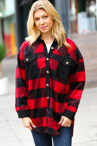 Holiday Red Flannel Plaid Button Down Shacket