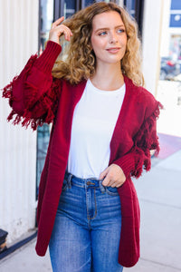 Beautiful You Burgundy Fringe Detail Knit Cardigan