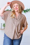 Cheetah Animal Print Collared V Neck Woven Dolman Top