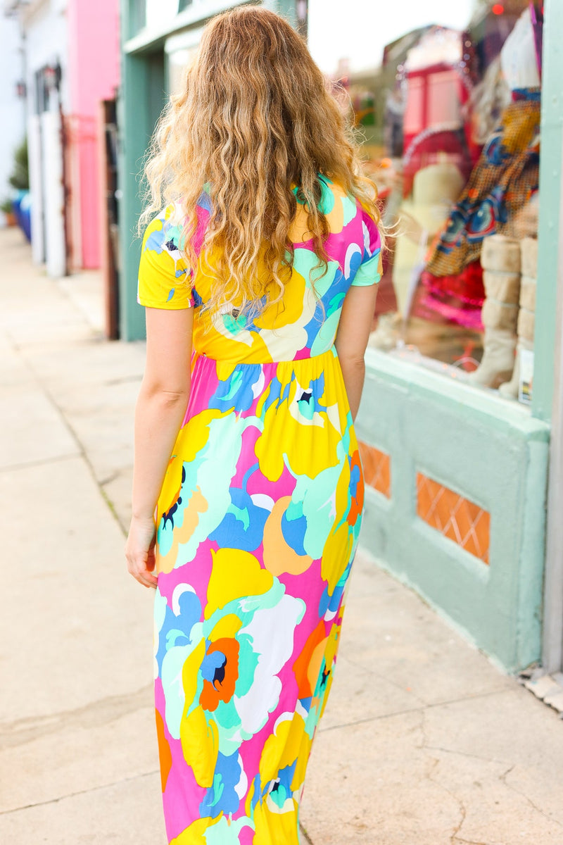 Under Clear Days Yellow/Mint Floral Fit & Flare Maxi Dress