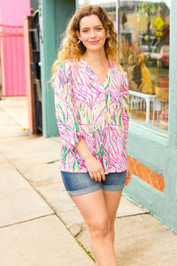 Life's A Party Fuchsia & Yellow Abstract Print V Neck Top