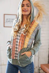 Moss Multi-Plaid French Terry Pocketed Hoodie