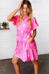 Bright Pink Floral Dolman Sleeve Babydoll Dress