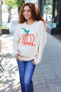 Pumpkin Spice Metallic Yarn Embroidered Oversized Sweater