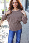 Fall Diva Brown Two Tone Knit Floral Print Frill Detail Sweater