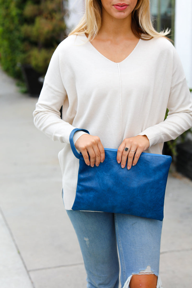 Cobalt Faux Leather Clutch Handle Bag