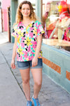 Fuchsia & Emerald Flat Floral V Neck Top