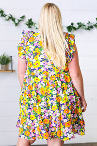 Indigo & Lemon Floral Babydoll Ruffle Dress