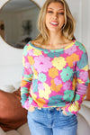 Easy To Love Fuchsia Floral Two Tone Knit Vintage Top