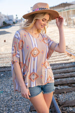 Taupe Mixed Aztec Front Pocket Poncho Top