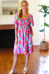 Vacay Vibes Fuchsia Floral Print Fit & Flare Smocked Dress