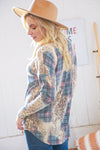 Oatmeal & Teal Rib Leopard and Plaid Patchwork Pullover