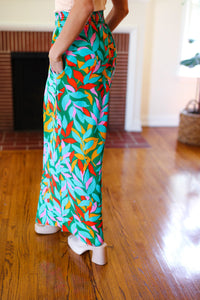 Summer Vibes Green & Orange Abstract Print Smocked Palazzo Pants