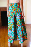 Summer Vibes Green & Orange Abstract Print Smocked Palazzo Pants