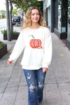 Halloween Lovely Ivory Embroidered Pumpkin Knit Sweater