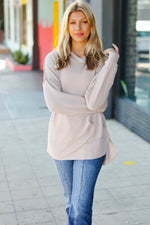 Cozy Up Taupe Mineral Wash Rib Knit Hoodie