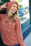 Cozy Up Rust Princess Line Out Seam Button Down Hoodie