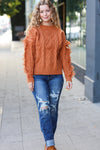 Joyful Days Rust Cable Knit Tassel Fringe Sweater