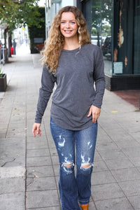 Casual Chic Solid Grey Fitted Long Sleeve Terry Pullover