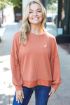 Weekend Ready Rust Mineral Wash Rib Pullover Top