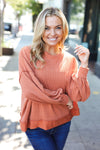 Weekend Ready Rust Mineral Wash Rib Pullover Top