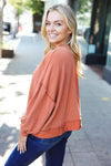 Weekend Ready Rust Mineral Wash Rib Pullover Top