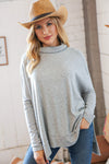 Lt Grey Cashmere Feel Turtleneck Sweater