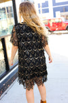 Feeling The Love Black & Gold Diamond Pattern Sequin Fringe Dress